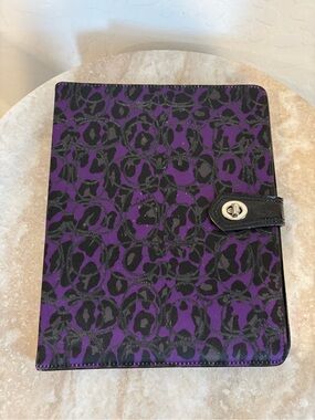 Coach Purple Leopard Print Tablet Folio Case with Turn-Lock Closure